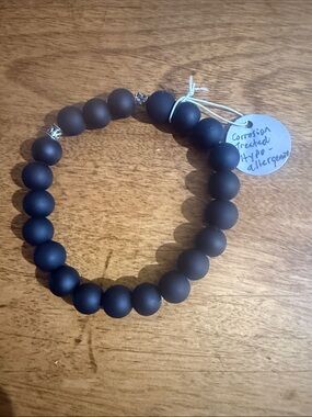 Men's Matte Black Beaded Bracelet - Minimalist Accessory powder coded glass
